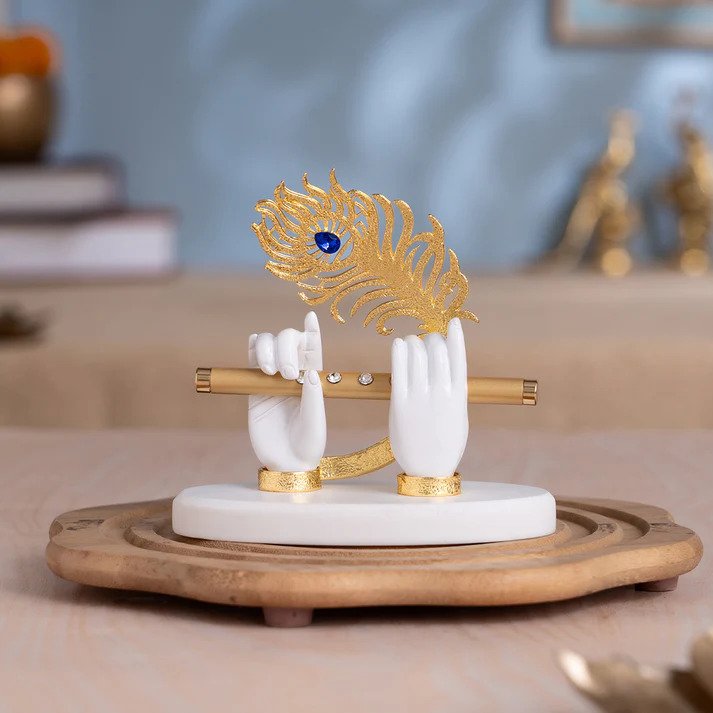 Lord Krishna's Divine Hands With Flute - Gold Plated
